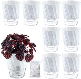تصویر Self Watering Pots for Indoor Plants, 8 Pack 4.6 Inch Self Watering Planters, Plant Pots with Decorative Stones, Flower Pot, Plant Pots Indoor, Flower Pots Indoor and Outdoor, White (8, 4.7 Inches) 