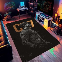 تصویر فرش اتاق فوتبالی طرح رونالدو زمینه مشکی DC-1815 