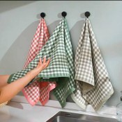 تصویر حوله چهارخانه حمام - صورتی 