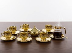 تصویر فنجان نعلبکی فوجین کروم طلایی (عمده) سرویس چایی خوری