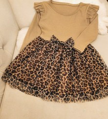 تصویر سارافون پلنگی دخترانه آستین بلند مناسب ۳ تا ۹ سال 