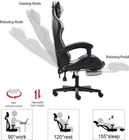 تصویر Gaming Chair Ergonomic High Back Gaming Chairs Reclining amp Height Adjustable Computer Chair with Neck and Lumbar Support Retractible Footrest Grey - ارسال 15 الی 20 روز کاری 