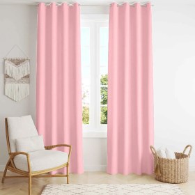 تصویر پرده پانچی هازان رنگ صورتی از جنس کتان 