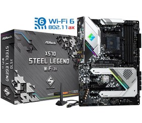 تصویر ASRock X570 Steel Legend WiFi AX AM4 AMD X570 SATA ... ASRock X570 Steel Legend WiFi AX AM4 AMD X570 SATA 6GB/S ATX AMD Motherboard