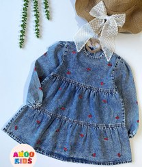 تصویر پیراهن جین گیلاس دخترانه گلدوژی شده 