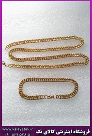 تصویر ست زنجیر و دستبند کارتیه مکعبی طلایی استیل 