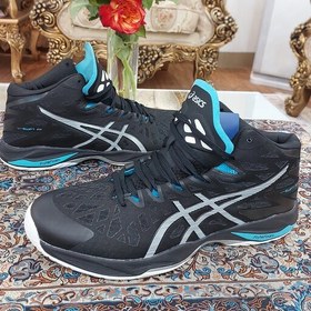 تصویر کفش والیبال و هندبال اسیکس وی سویفت ویتنام asics vswift ff رنگ سورمه ای فیروزه ای سایز 45 و 46 