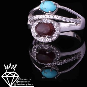 تصویر انگشترنقره زنانه عقیق سرخ یمنی وفیروزه دونگین کد541 
