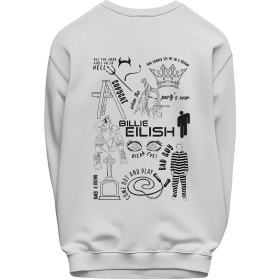 تصویر سوییشرت بیلی آیلیش | هودی و دورس Billie Eilish با چاپ باکیفیت – بلک فینچ - سفید / دو نخ / XLarge 