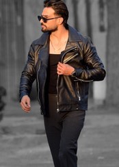 تصویر کاپشن چرم مردانه مدل زیپ کج Men's Leather Jacket with Asymmetric Zipper