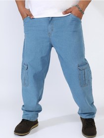 تصویر شلوار جین کمر مستقیم مردانه به رنگ آبی روشن برند instafab plus Men's Light Blue Straight Cargo Denim Jeans