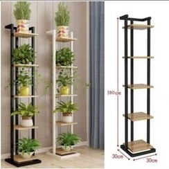 تصویر استند گل چوب فلز مدل شانیا - سفید / مشکی Standing shelf wood & metal Shania model