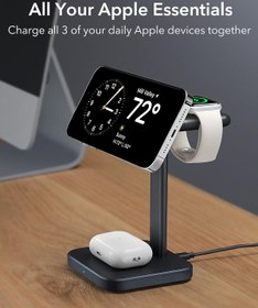 تصویر ESR 3-in-1 Wireless Charger Stand with MagSafe Removable Made for Apple Watch Certified Charger MagSafe Charging Station Magnetic Charger iPhone 15/14/13/12 Series AirPods Pro/3/2 Black - ارسال 15 الی 20 روز کاری 