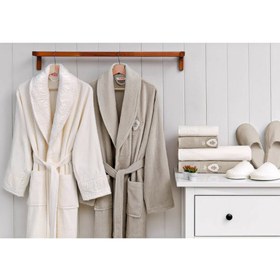 تصویر ست حوله عروسی خانواده اوزدیلک - کرم سنگی برند favora Özdilek Wedding Family Bathrobe Set - Stone Cream