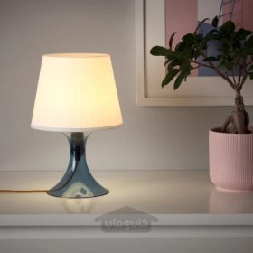 تصویر چراغ رو میزی آبی تیره سفید 29 سانتی متری ایکیا مدل IKEA LAMPAN IKEA LAMPAN table lamp dark blue white 29 cm