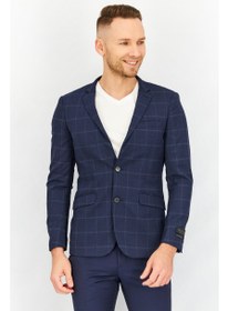 تصویر کت blazer چهارخانه مردانه با فیت باریک، رنگ سرمه‌ای برند selected Men Slim Fit Plaid Blazer, Navy