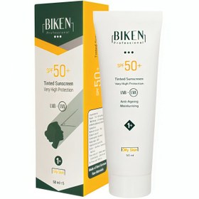 تصویر کرم ضد آفتاب رنگی +SPF50 بیکن پوست چرب شماره +1 حجم 50 میلی لیتر Biken Tinted Sunscreen Cream SPF50+ For Oily Skin 50ml