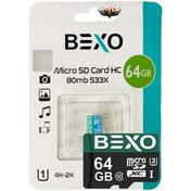 تصویر رم میکرو 64 گیگ BEXO 100MB 667X U3 V30 کارت حافظه Micro SD بکسو مدل رم میکرو 64 گیگ BEXO 100MB 667X U3 V30 کلاس 10 استاندارد UHS-I A1 ظرفیت 64