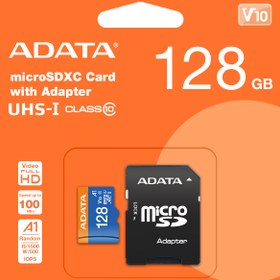 تصویر کارت حافظه microSDXC ای دیتا مدل Premier V10 A1 کلاس 10 استاندارد UHS-I سرعت 100MBps ظرفیت 128 گیگابایت ا ADATA microSDXC Premier V10 A1 UHS-I 100MBps - 128GB ADATA microSDXC Premier V10 A1 UHS-I 100MBps - 128GB