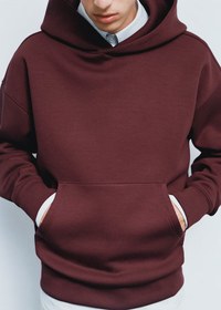 تصویر سویشرت مردانه برند منگو رنگ برگندی مدلMANGO Relaxed fit hooded sweatshirt 