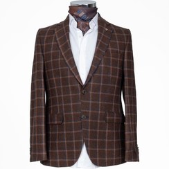 تصویر کت تک دو دکمه پشم چهارخانه درشت 