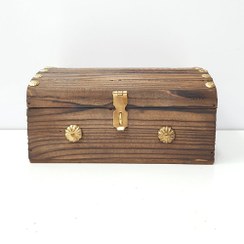 تصویر صندوقچه چوبی کوچک قهوه ای قفل اویزدار 