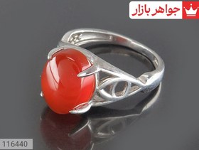 تصویر انگشتر نقره عقیق یمنی قرمز خوشرنگ زنانه کد 116440 