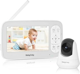 تصویر دوربین کنترل کودک با کیفیت HD(720p) برند Babycozy دارای مانیتور مخصوص و توانایی بزرگ نمایی تصویر Babycozy Video Baby Monitor with Camera and Audio 5" 720P Display 5000mAh Battery Baby Camera Monitor No WiFi Remote Pan-Tilt-Zoom, Infrared Night Vision, 2-Way Talk and Lullaby Player, Ideal Gift