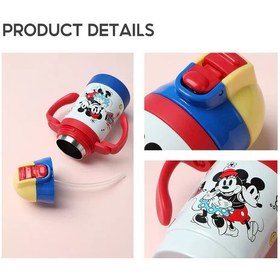 تصویر قمقمه وکیوم مینیسو، مدل Mickey Mouse Series Insulated Bottle with Handle، طرح میکی موس، استیل،آبی/قرمز/زرد، 250میلی لیتر 