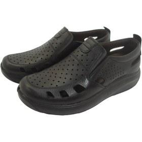 تصویر کفش مردانه چرم طبیعی تابستانی آیسان مشکی ارسال رایگان با گارانتیAISAN 