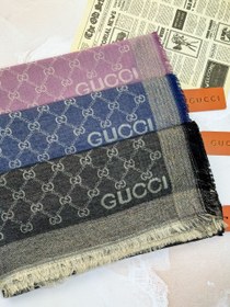 تصویر روسری کشمیر حاشیه لمه طرح GUCCI زغالی 