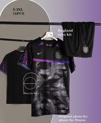 تصویر کیت انگلیس یورو 2024 رنگ مشکی بنفش طرح هواداری کیفیت A+ تایلندی England Euro 2024 kit, black, purple, fan design, Thai A+ quality