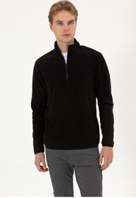 تصویر سویشرت U.S. Polo Assn. اورجینال مردانه برند یو اس پلو 1199847 Men's Regular Fit Black Fleece Zippered Basic Sweatshirt 50313777-VR046 