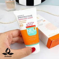 تصویر کرم ضدآفتاب بدون رنگ spf50 برای پوست های خشک نئودرم کد 655 