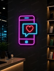 تصویر تابلو نئون گوشی موبایل قلب phone neon sign