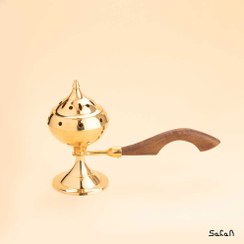 تصویر اسپند دود کن یا عود سوز برنجی ساده دسته چوبی سایز 2 