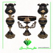 تصویر سه تیکه کریستال شمعدان و میوه خوری کد CS1620 کریستال سازان 