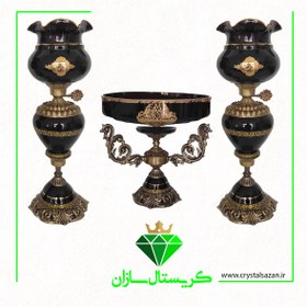 تصویر سه تیکه کریستال شمعدان و میوه خوری کد CS1620 کریستال سازان 