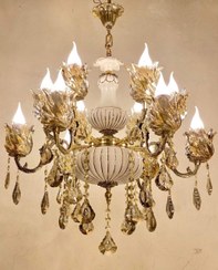 تصویر لوستر برنزی ۱۲ شعله ۶ شاخه سنتی و کلاسیک 