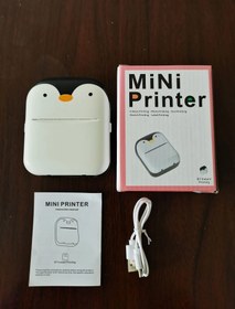 تصویر مینی پرینتر طرح پنگوئن، بدون احتیاج به جوهر بلوتوثی مخصوص هدیه Mini Thermal Printer