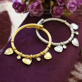 تصویر دستبند النگویی آویز دار مدل سه قلب کد 195 Bracelet with hanging bangle model, three hearts, code 195