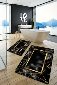 تصویر زیرپایی فرش حمام قابل شستشو مدرن راه‎راه طلایی مشکی برند evimisa کد 1621228445 