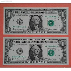 تصویر جفت اسکناس بانکی 1 دلار آمریکا 2009 
