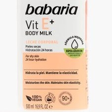 تصویر لوسیون بدن حاوی ویتامین ای مناسب پوست خشک باباریا مدل Babaria Vitamin E Body Milk Babaria Vitamin E Body Milk 500ml