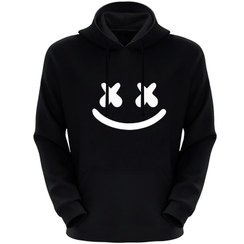 تصویر هودی اسپرت کلاهدار توکرکی طرح و مدل مارشملو رنگ مشکی وطرح سفید کدNOC-80 