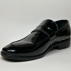 تصویر کفش چرم طبیعی مشکی مردانه مجلسی طرح 1129 