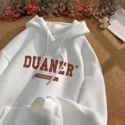 تصویر هودی کلاه دار فری سایز داخل کرکی رنگ کرم 