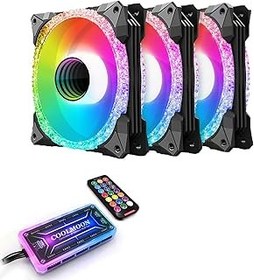 تصویر 3in1 Pack 120mm RGB Case Fan با کنترلر ، فن دکور شکستن دو حلقه ای با نور بالا ، فن خنک کننده رایانه ای آرام 3in1 Pack 120MM RGB Case fan with controller, high light double ring breaking rig case fan, quiet computer case cooling fan