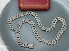 تصویر گردنبند فول نگین نقره ای ۶۰ سانتی قفل کوبایی 