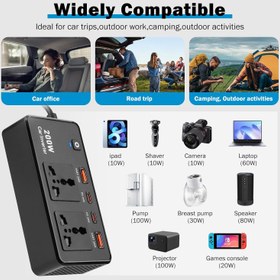 تصویر اینورتر فندکی خودرو گرین لاین مدل GC-200 توان 200 وات Greenline car cigarette lighter inverter GC-200 power 200W
